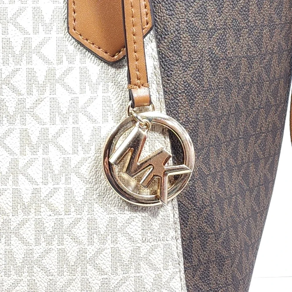 Michael‎ Kors Women Shoulder Tote Bag Purse Handbag Brown Cream Design MK